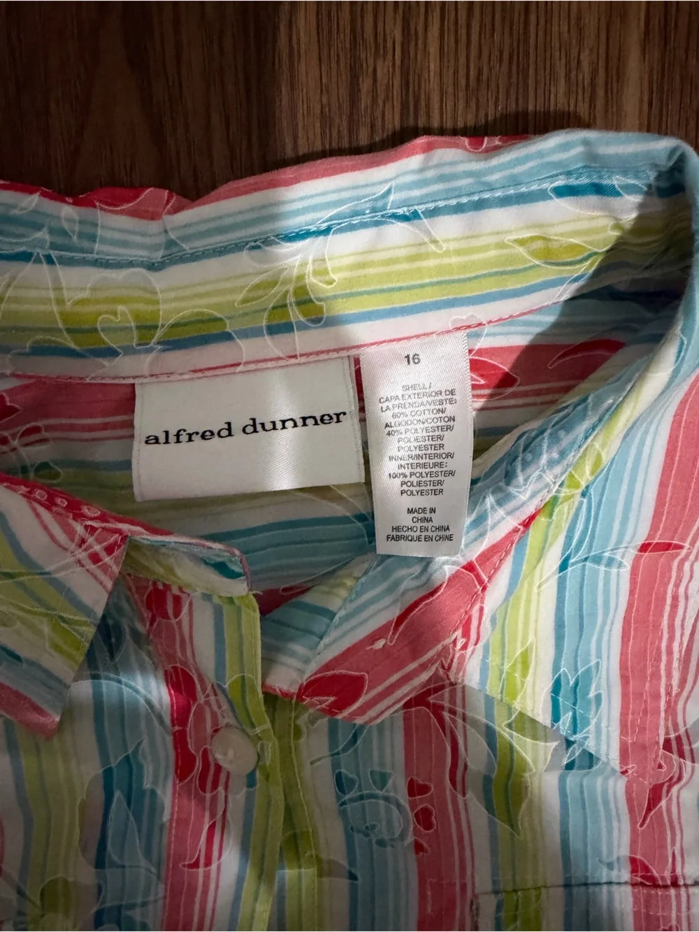 Alfred Dunner Pastel Rainbow Striped Button-Down Shirt